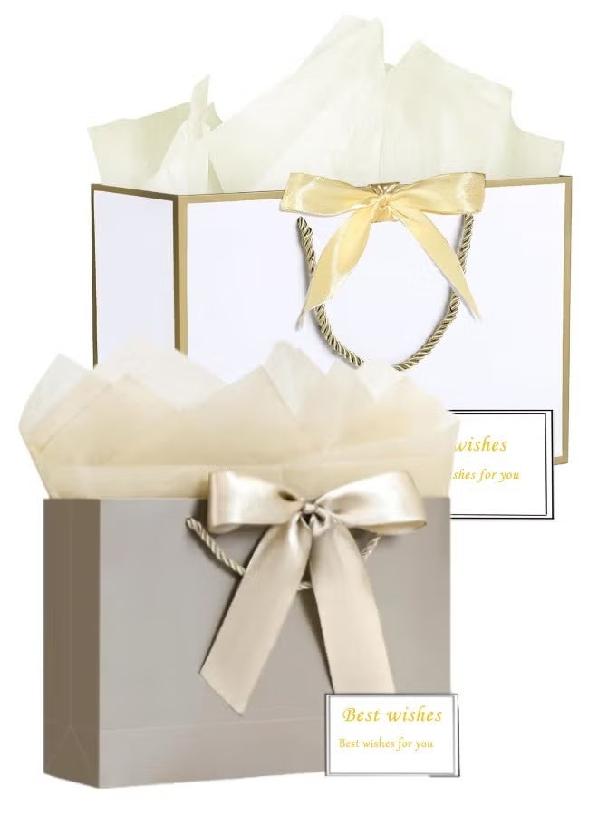 2PCS Portable Gift Bag with Handle & Bow Ribbon – Waterproof Shopping Bag for Supplies Clothes Birthday Wedding Party - Image 1